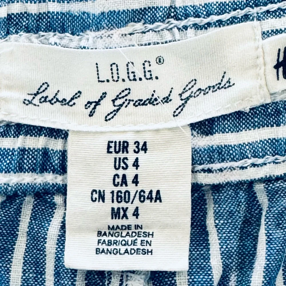 Women’s Size 4 Blue/White Stripe Linen Pull On Taper Leg Trousers